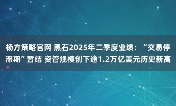 杨方策略官网 黑石2025年二季度业绩：“交易停滞期”暂结 资管规模创下逾1.2万亿美元历史新高