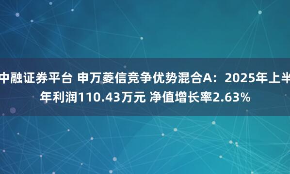 中融证券平台 申万菱信竞争优势混合A：2025年上半年利润110.43万元 净值增长率2.63%